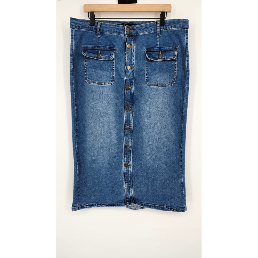 Baccini Button Front Denim Midi Skirt Size 14 Western Concert Coastal Cowgirl
